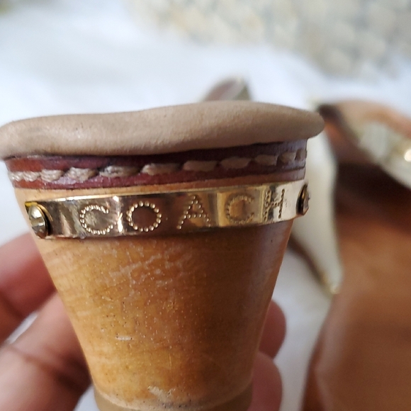 Vtg Coach Off White Cream   Mules with Wooden Bottom  Sz 8 - Picture 8 of 16